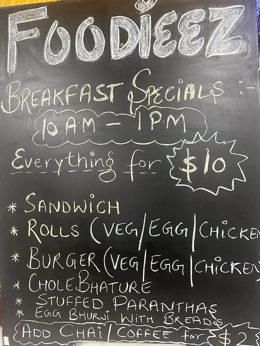 Menu, Foodieez Indian and Hakka cuisine