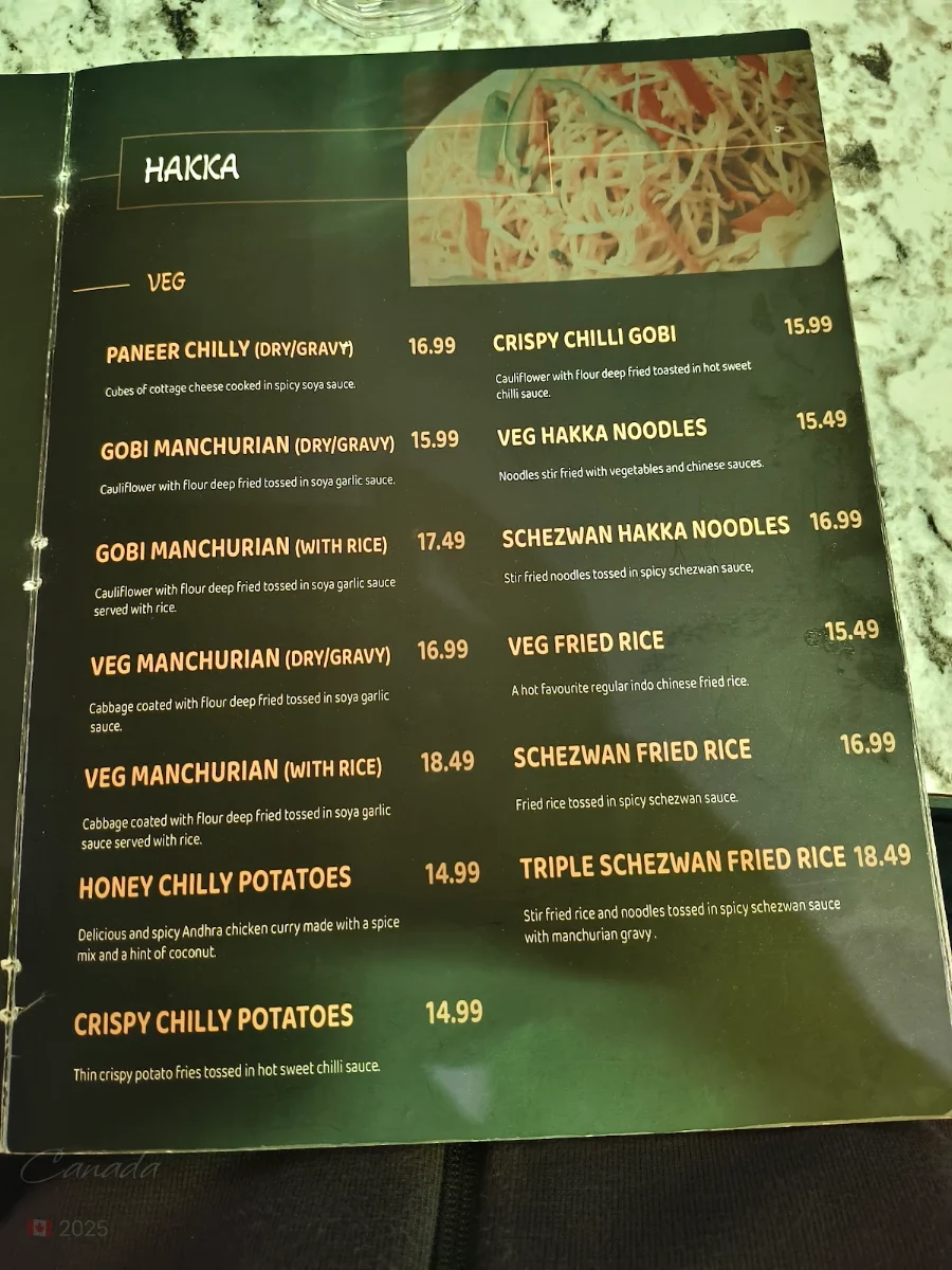 Menu, Foodieez Indian and Hakka cuisine