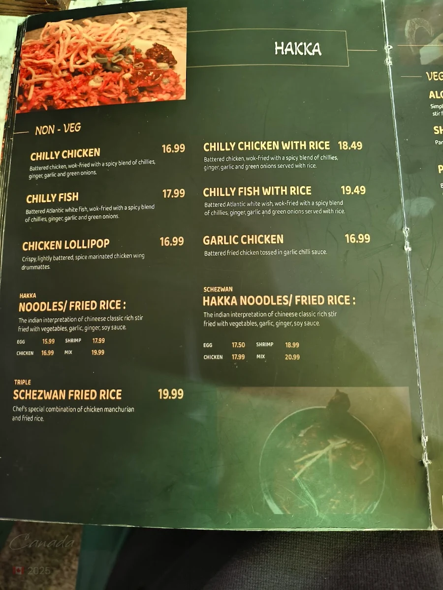 Menu, Foodieez Indian and Hakka cuisine