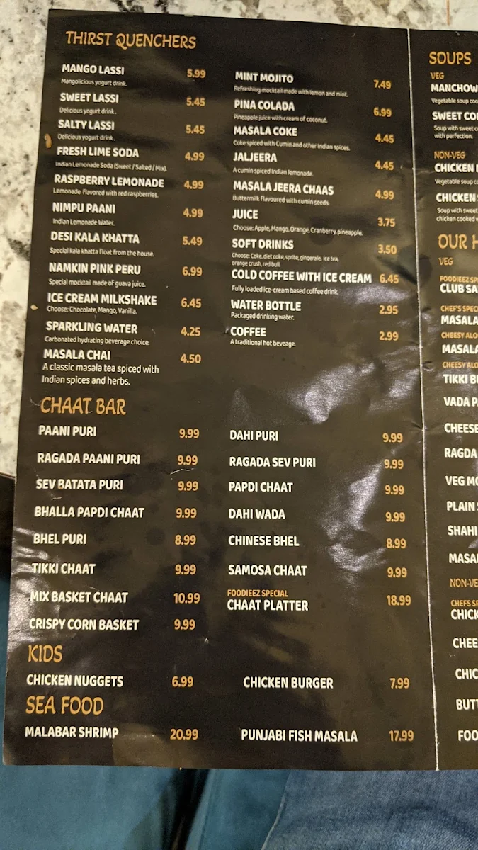 Menu, Foodieez Indian and Hakka cuisine