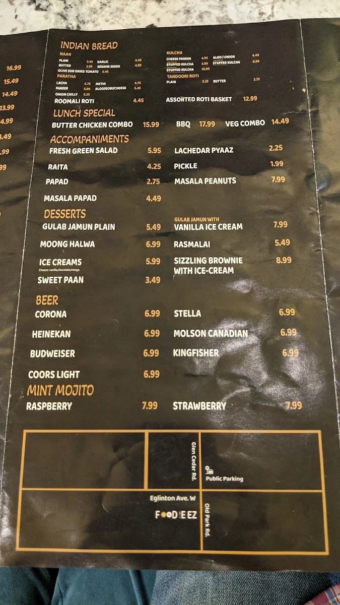 Menu, Foodieez Indian and Hakka cuisine
