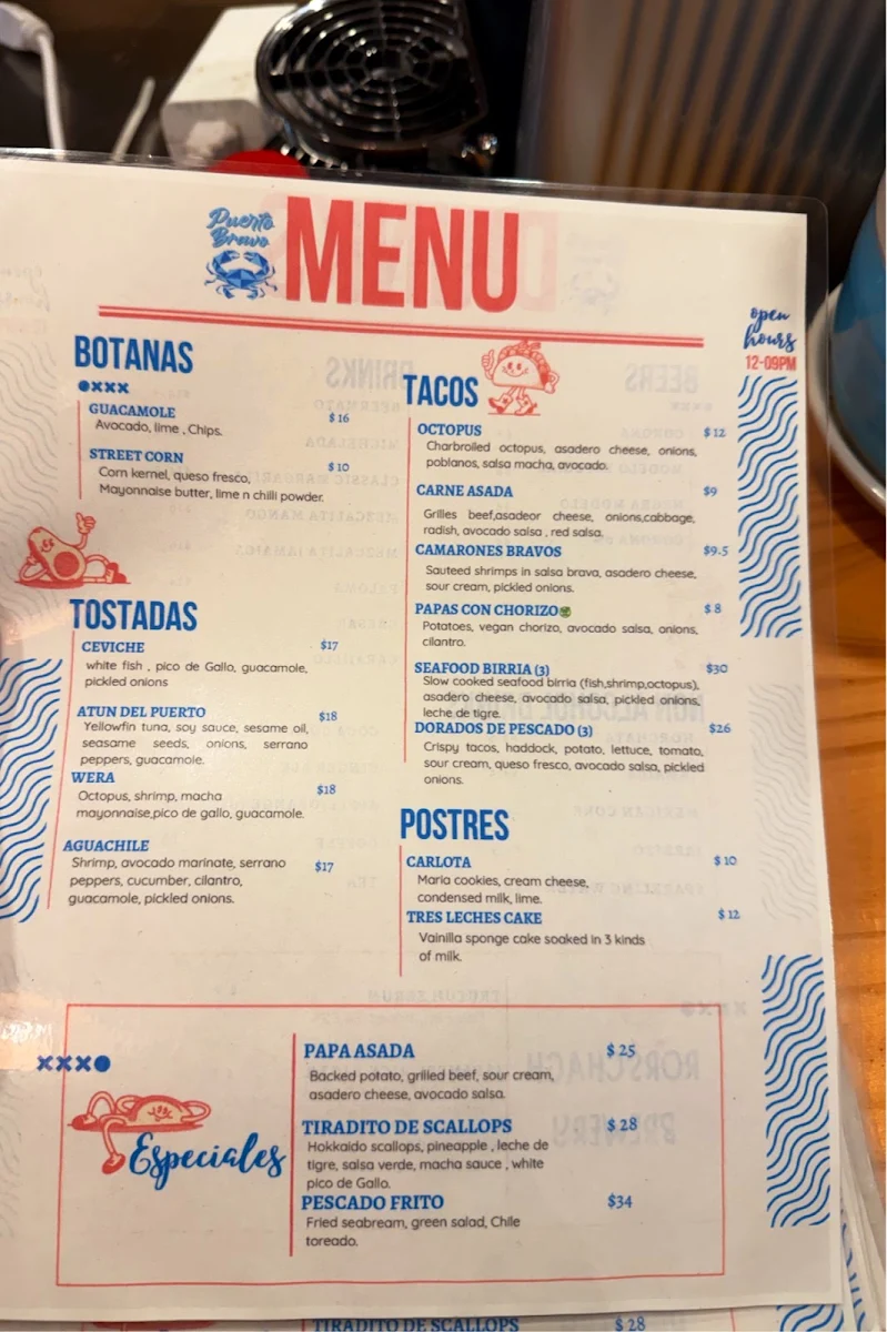Menu, Puerto Bravo