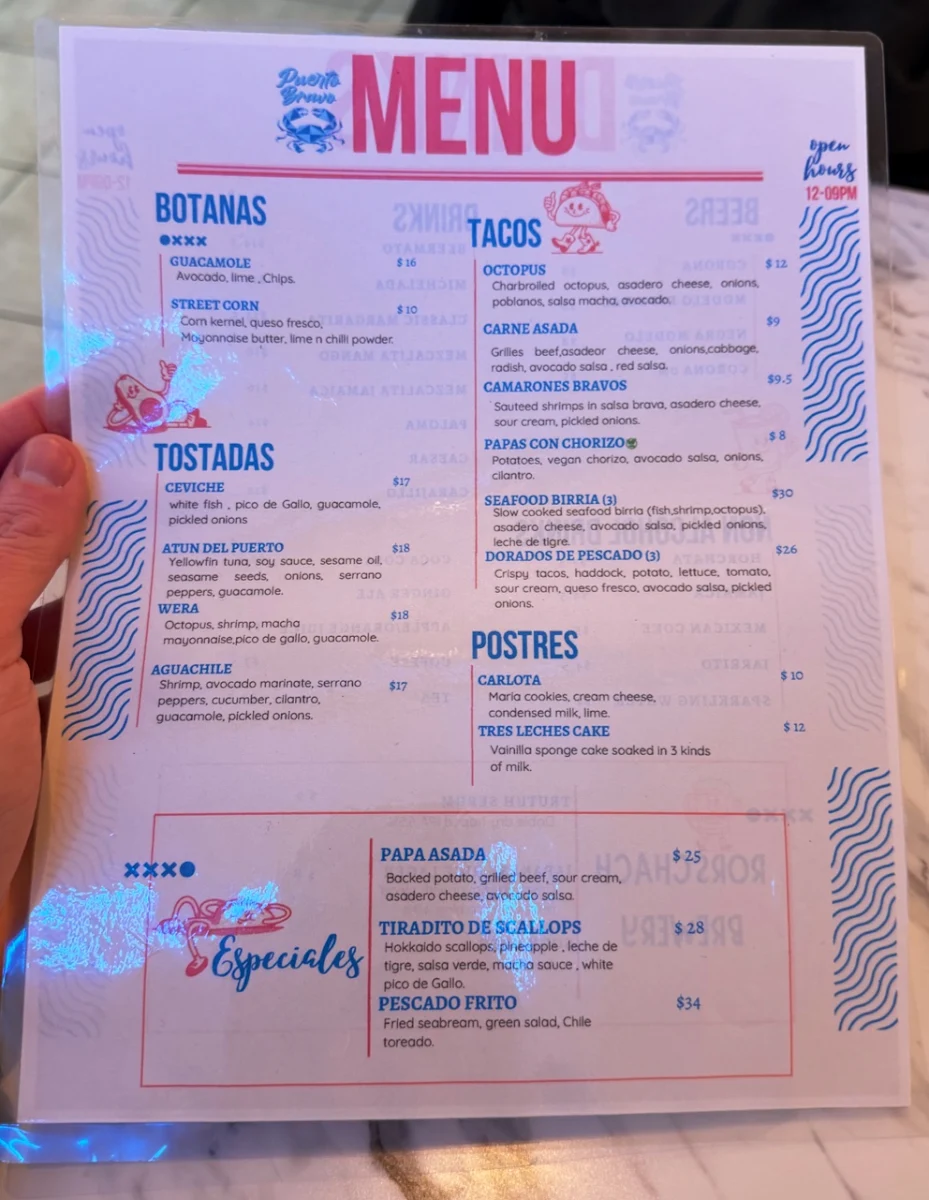 Menu, Puerto Bravo