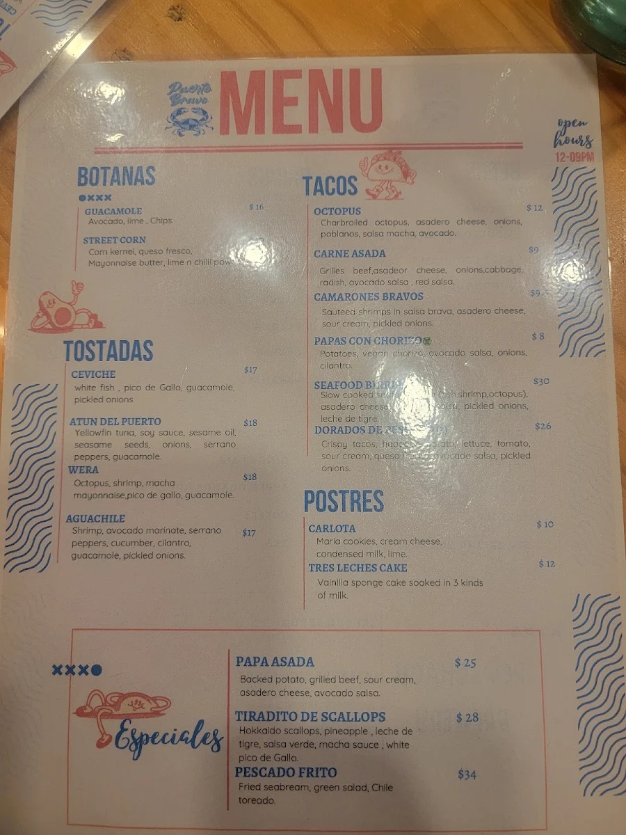 Menu, Puerto Bravo