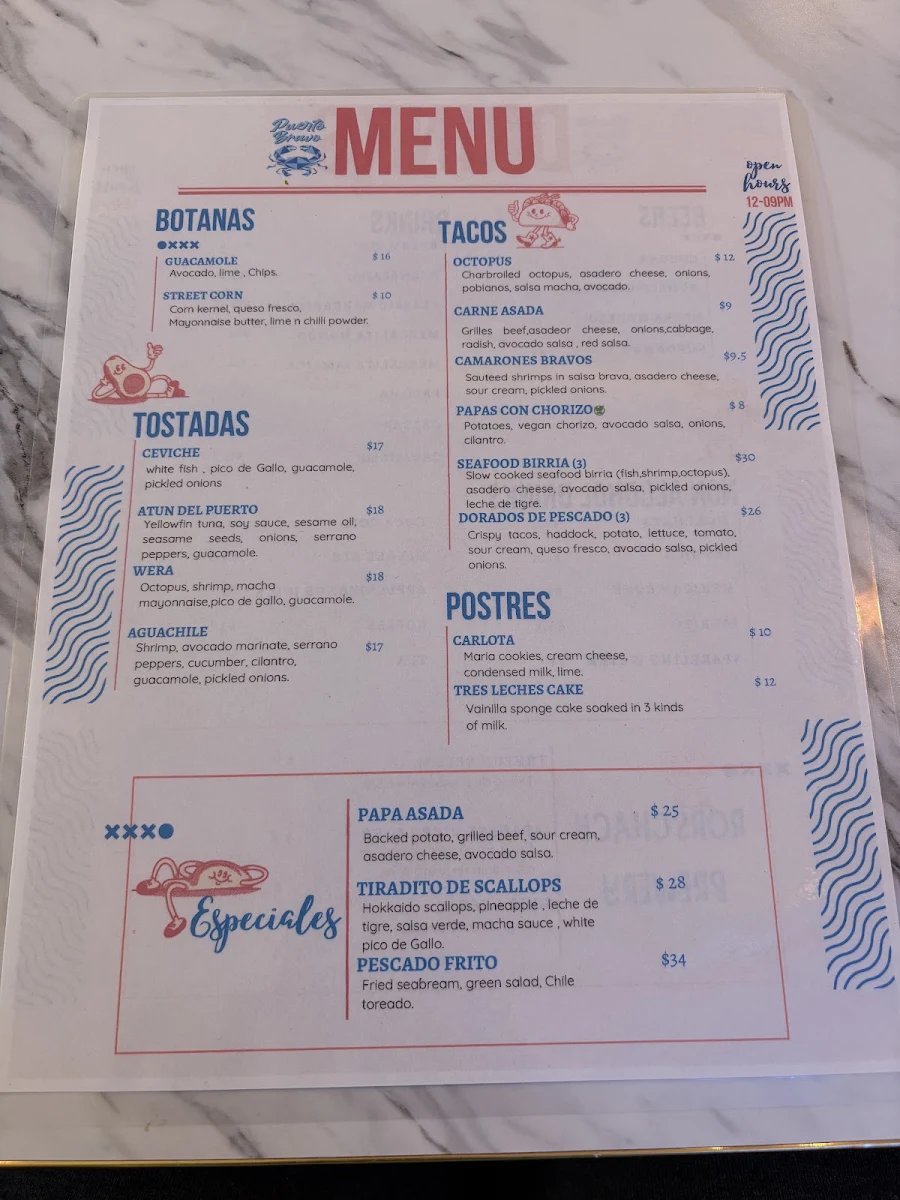 Menu, Puerto Bravo