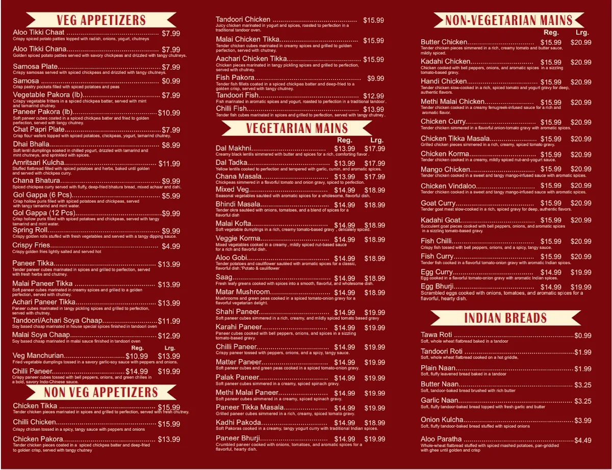 Menu, Raunak Sweets Pizza and Curry House (Previously known as Billy’s Pizza and Curry House)
