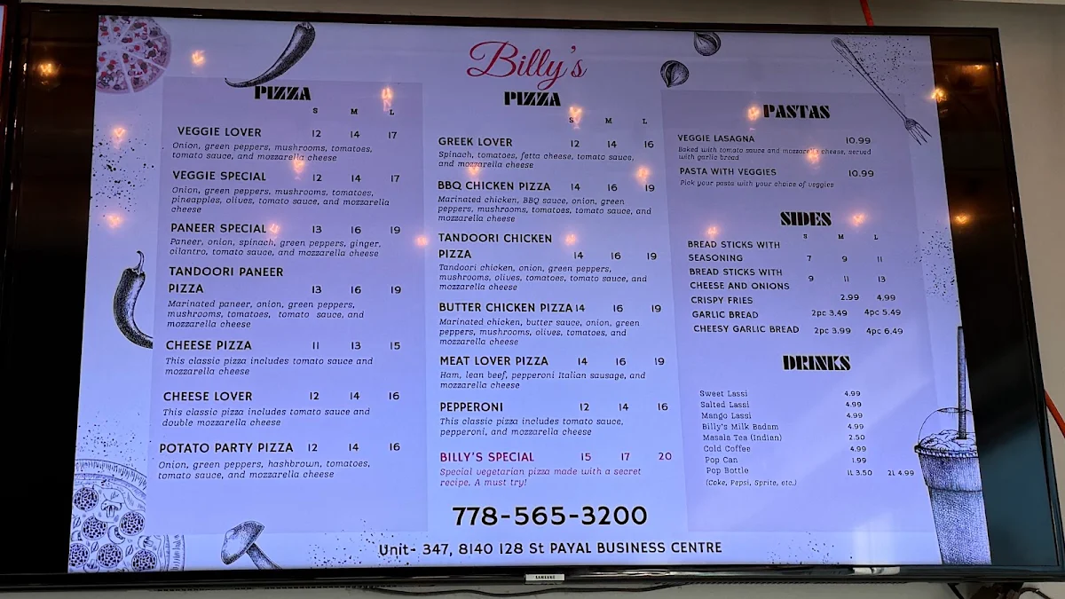 Menu, Raunak Sweets Pizza and Curry House (Previously known as Billy’s Pizza and Curry House)