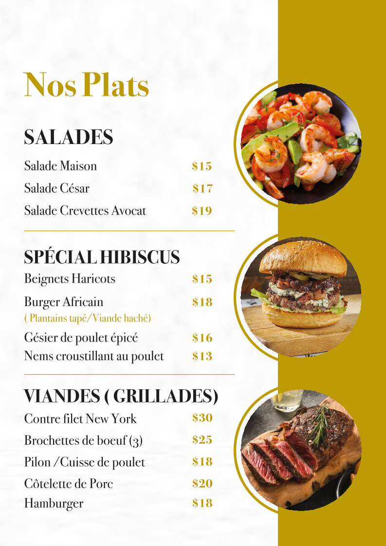 Menu, Hibiscus Restaurant Lounge