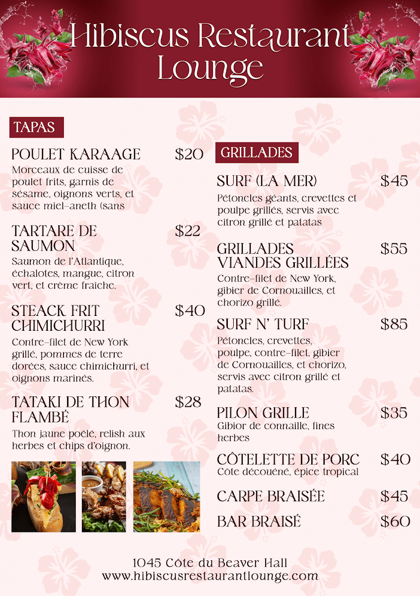 Menu, Hibiscus Restaurant Lounge