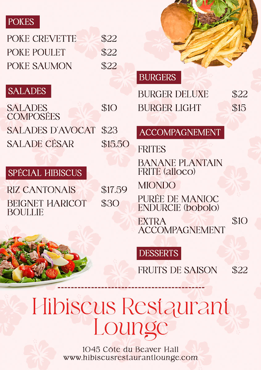 Menu, Hibiscus Restaurant Lounge