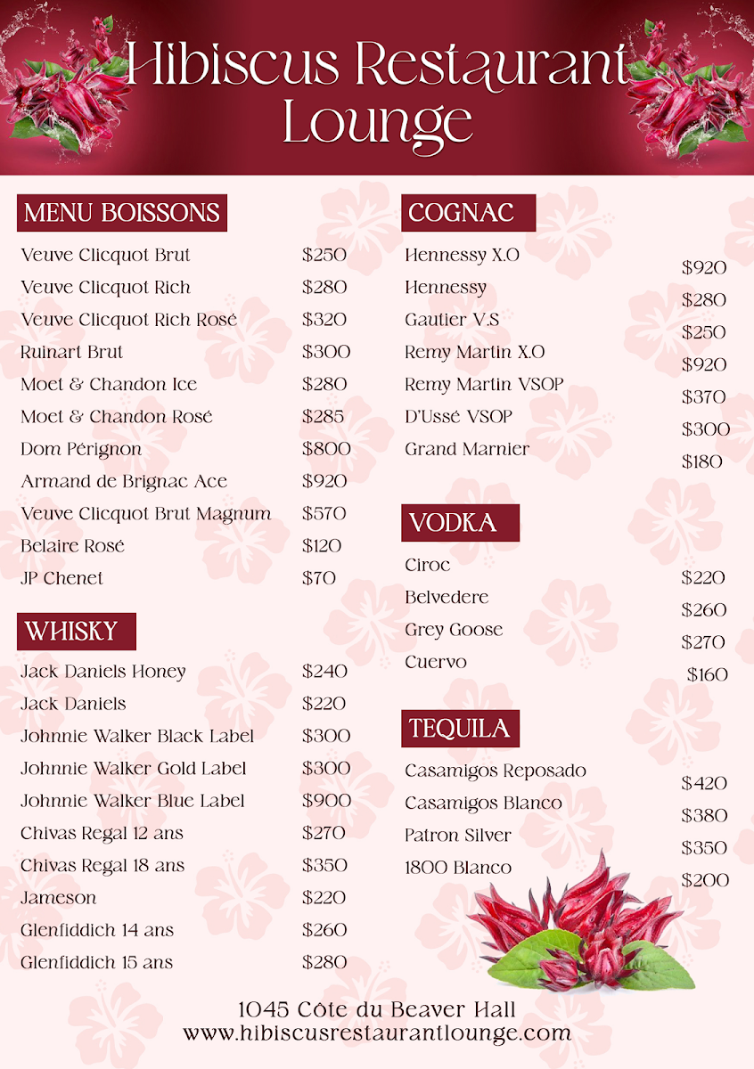 Menu, Hibiscus Restaurant Lounge