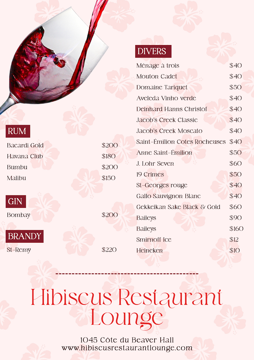 Menu, Hibiscus Restaurant Lounge