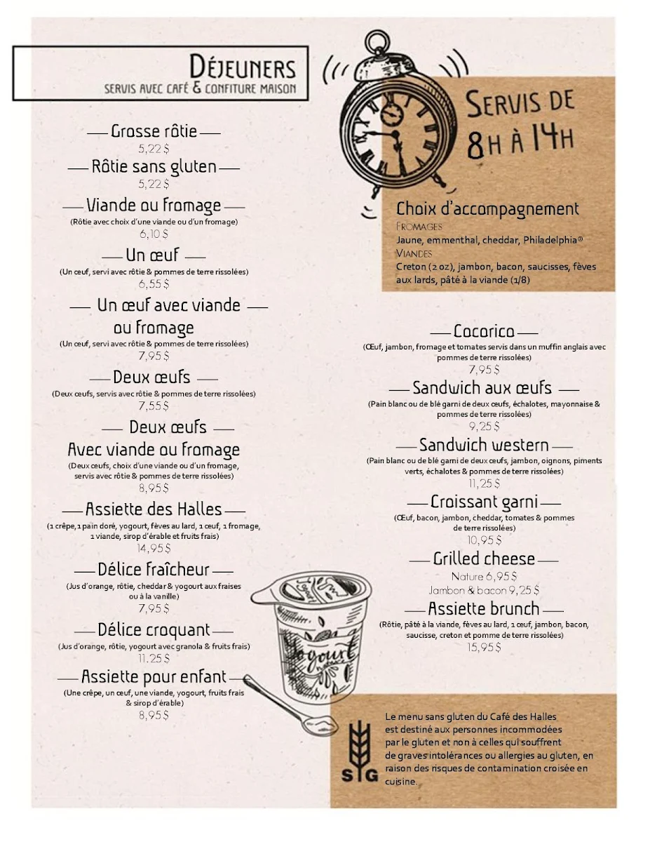 Menu, Cafe Des Halles Enr