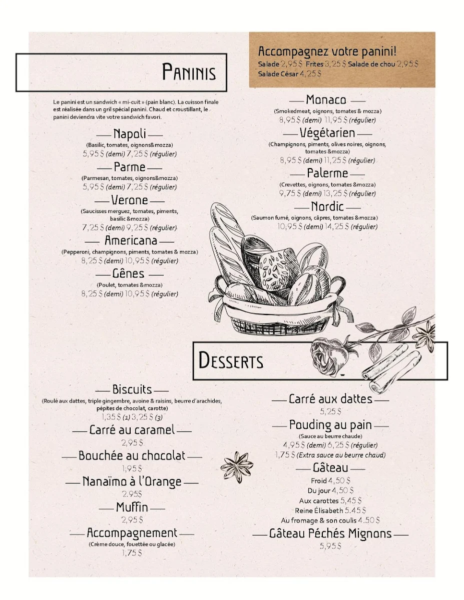 Menu, Cafe Des Halles Enr
