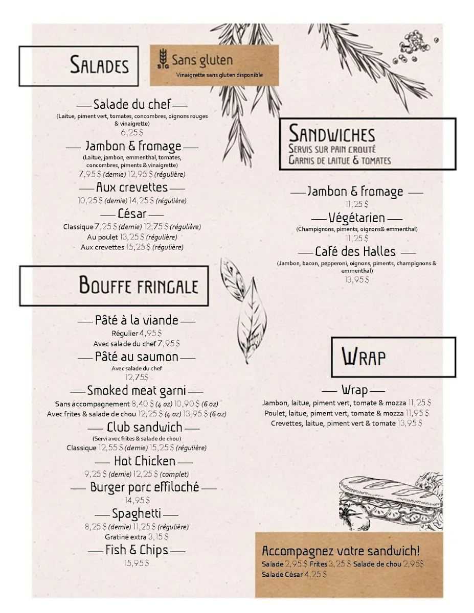 Menu, Cafe Des Halles Enr