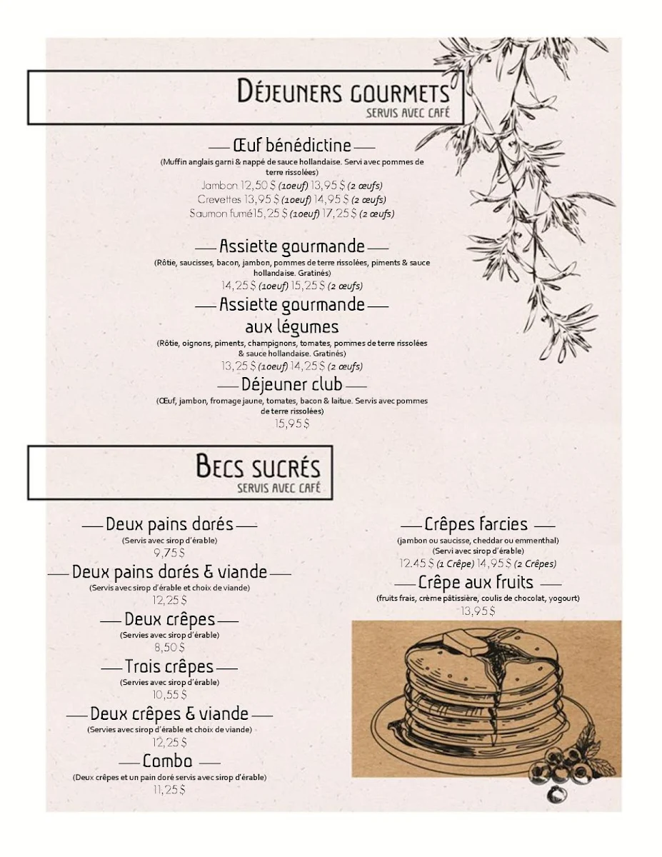 Menu, Cafe Des Halles Enr