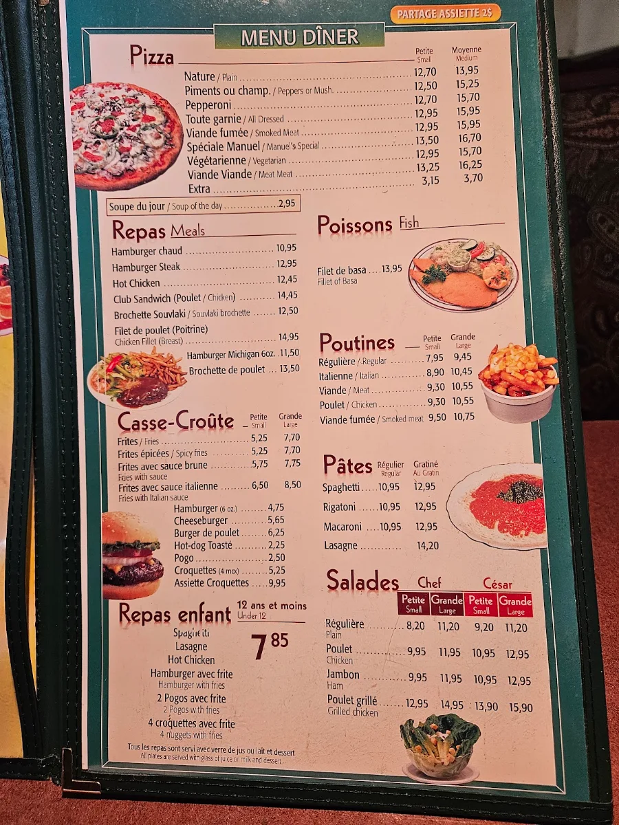 Menu, Restaurant Chez Manuel Inc