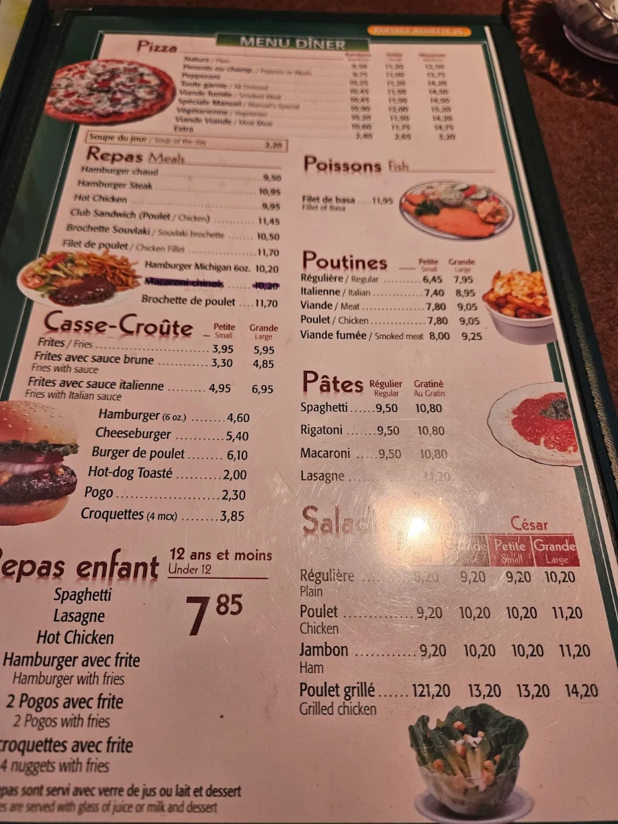 Menu, Restaurant Chez Manuel Inc