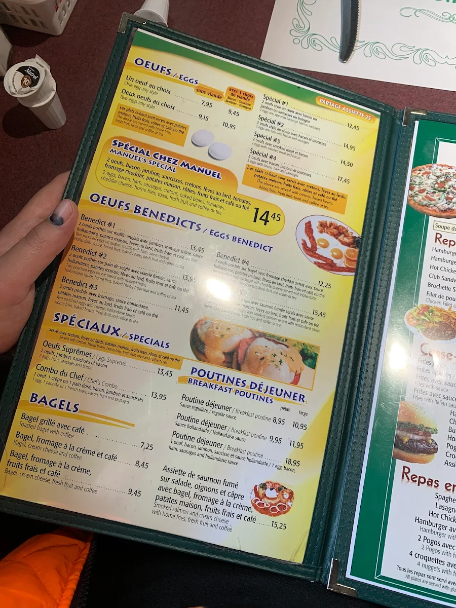 Menu, Restaurant Chez Manuel Inc