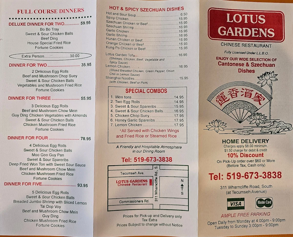 Menu, Lotus Gardens