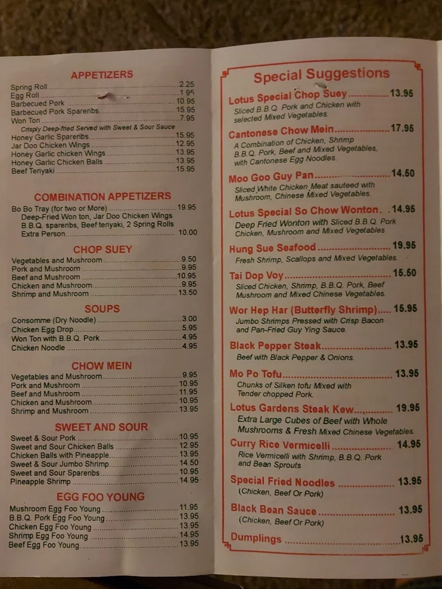 Menu, Lotus Gardens