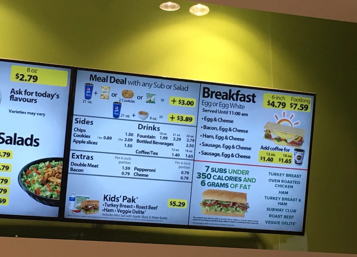 Menu, Subway