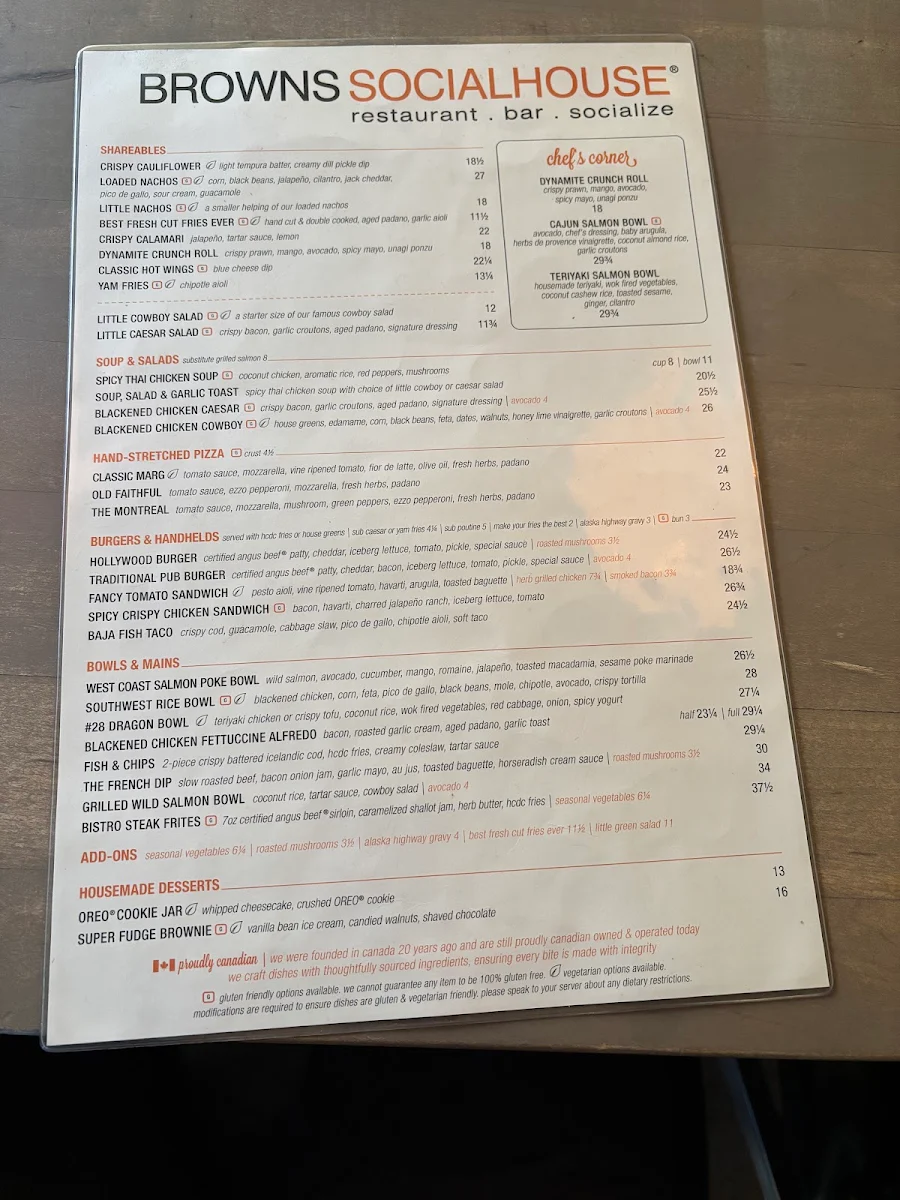 Menu, Browns Socialhouse Tofino