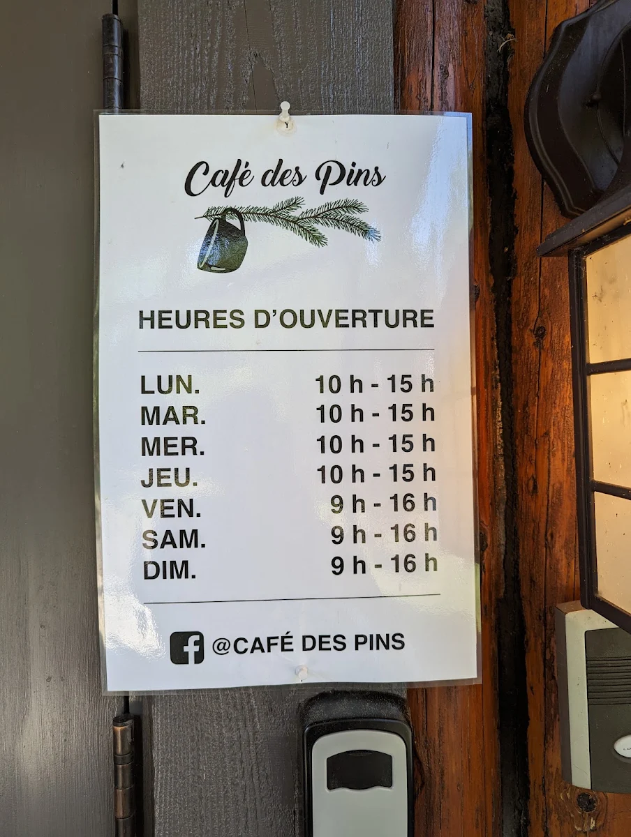 Menu, Café des Pins