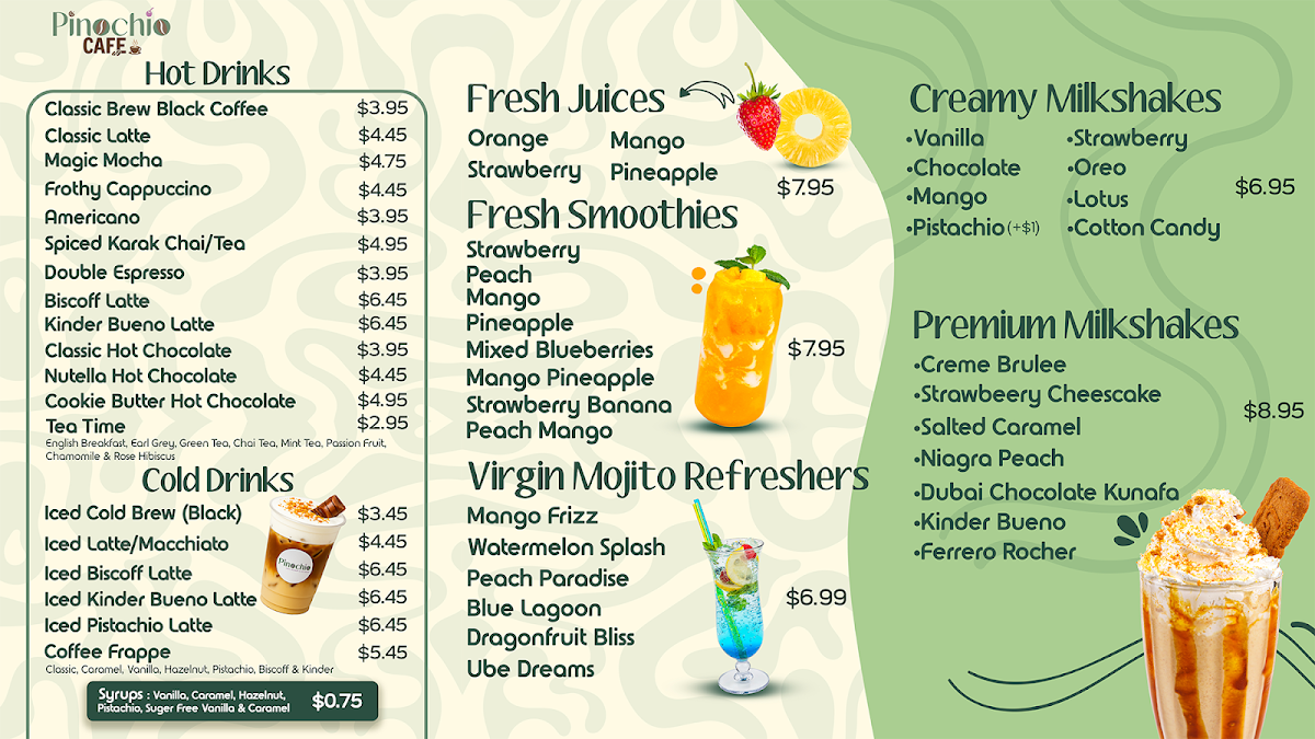 Menu, Pinochio Cafe, Dessert and Ice Cream