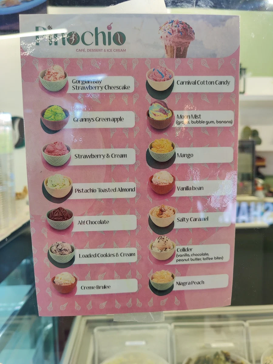 Menu, Pinochio Cafe, Dessert and Ice Cream