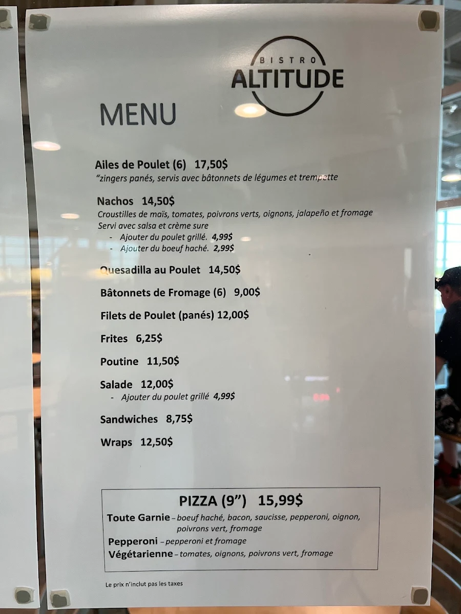 Menu, Bistro Altitude