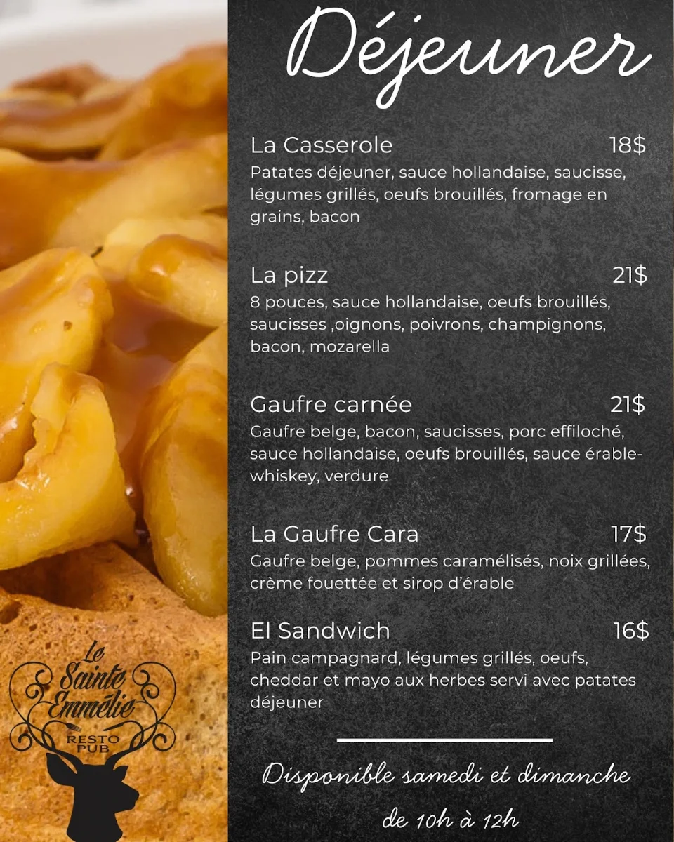 Menu, Le Sainte-Emmélie resto-pub