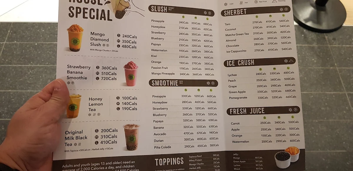 Menu, Real Fruit Bubble Tea