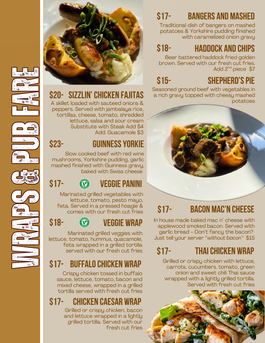 Menu, The Oakridge Pub