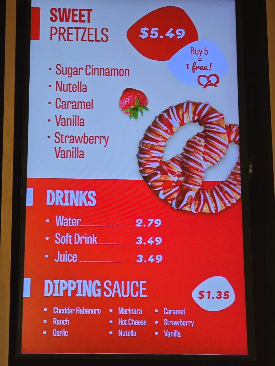 Menu, Mr.Pretzels Vaughan Mills