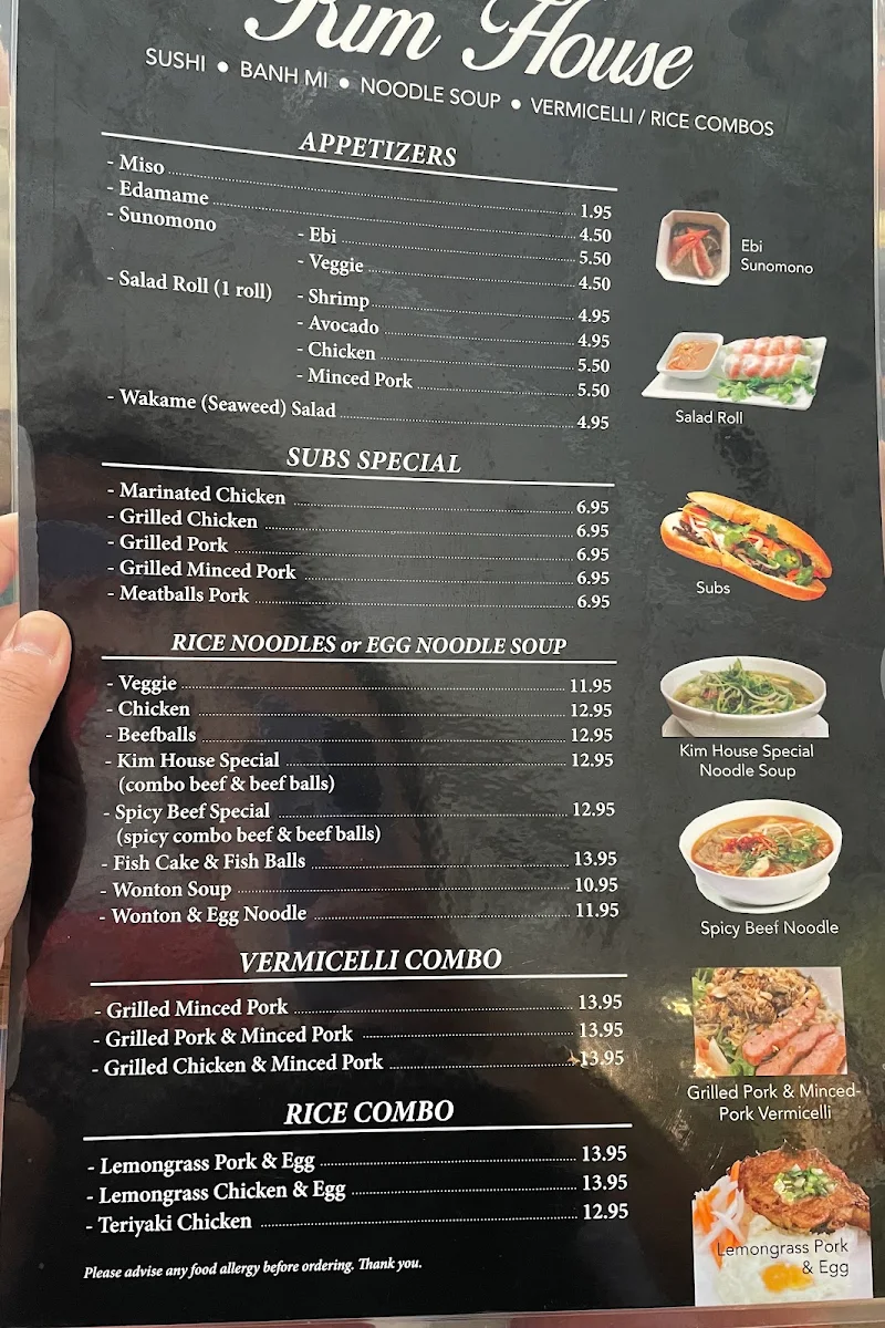 Menu, Kim House