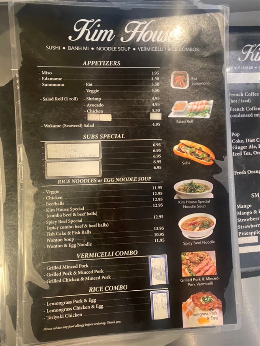 Menu, Kim House