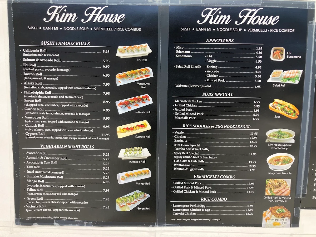 Menu, Kim House