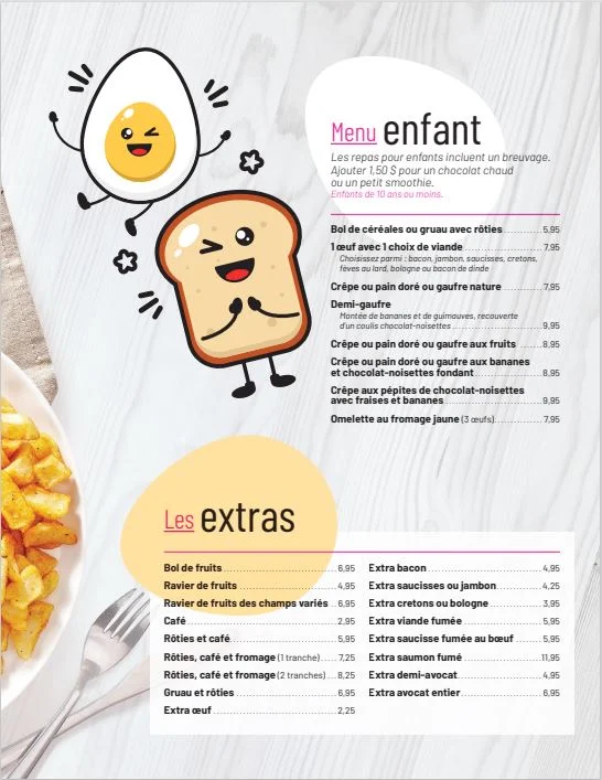 Menu, Coco Frutti Chicoutimi