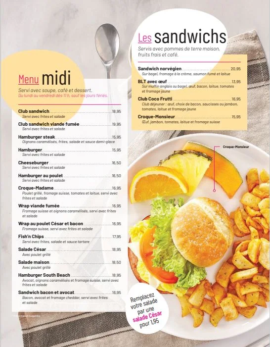 Menu, Coco Frutti Chicoutimi