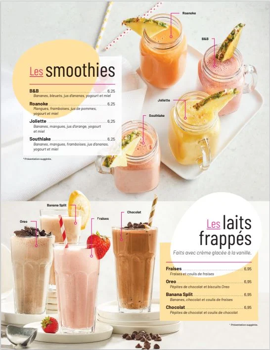 Menu, Coco Frutti Chicoutimi