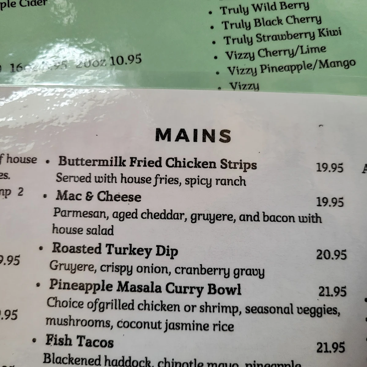 Menu, Ceili's Royal Oak