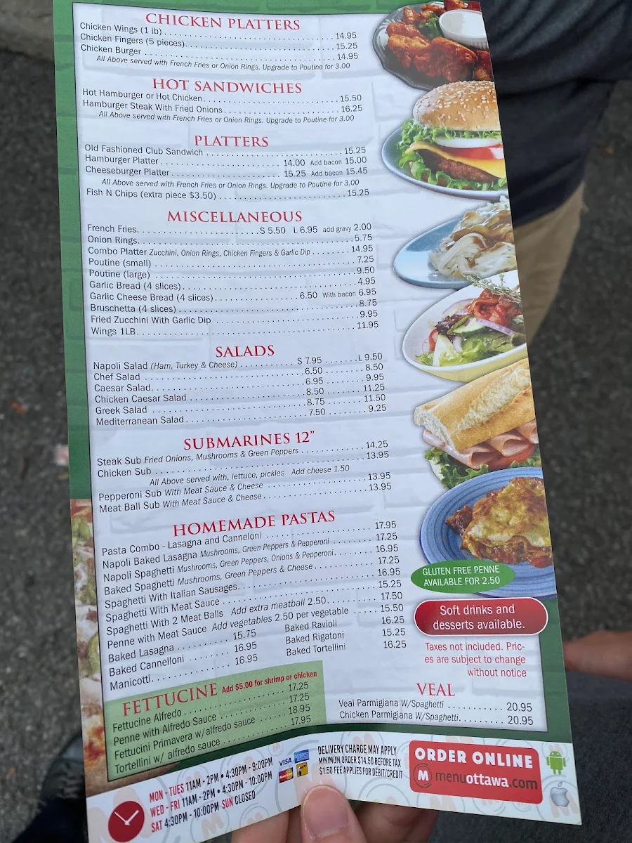 Menu, Napoli's Restaurant Pizza & Pasta