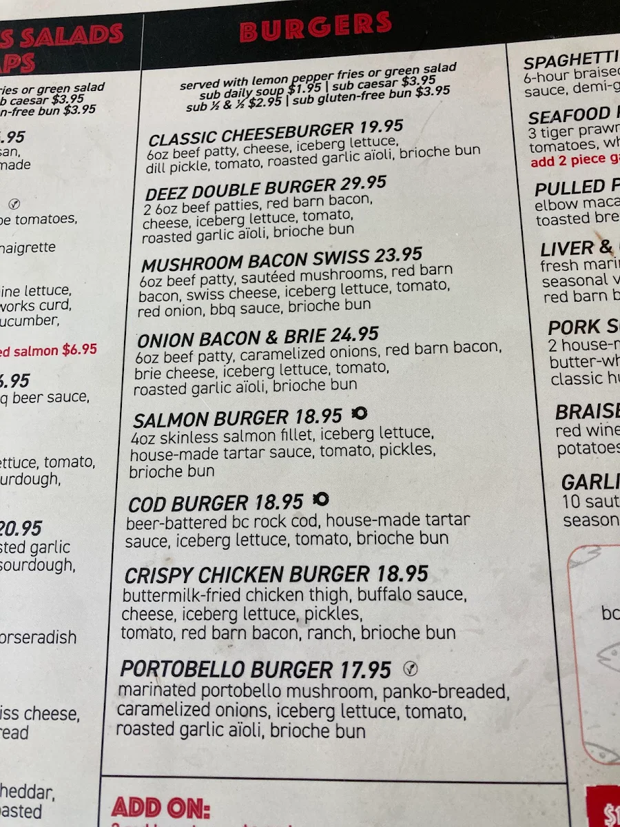 Menu, Deez Bar & Grill