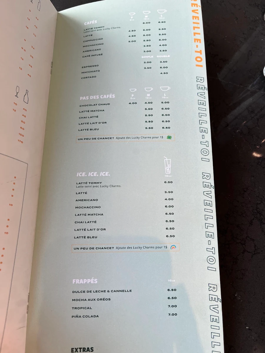 Menu, Tommy Café