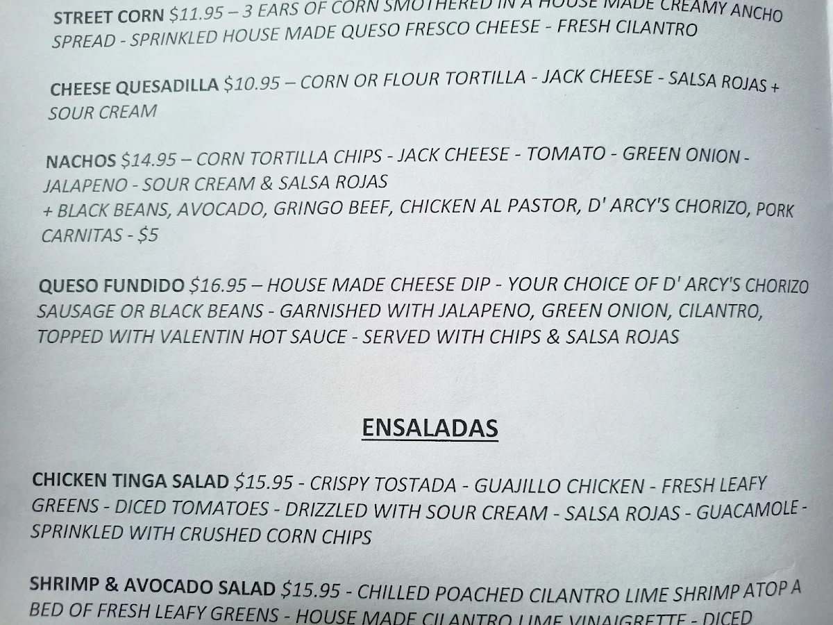 Menu, Cerdo Tacos + Tequila