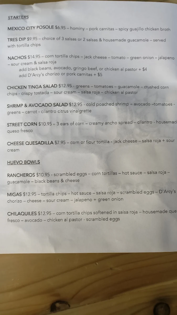 Menu, Cerdo Tacos + Tequila