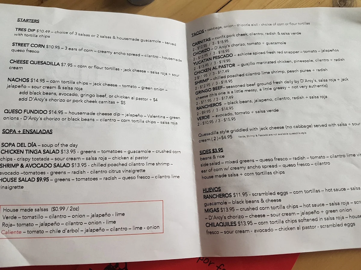 Menu, Cerdo Tacos + Tequila