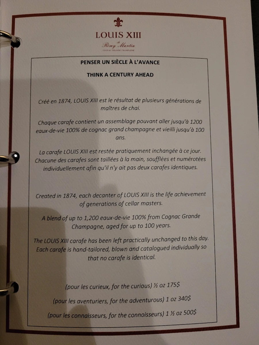 Menu, Restaurant Tanière³