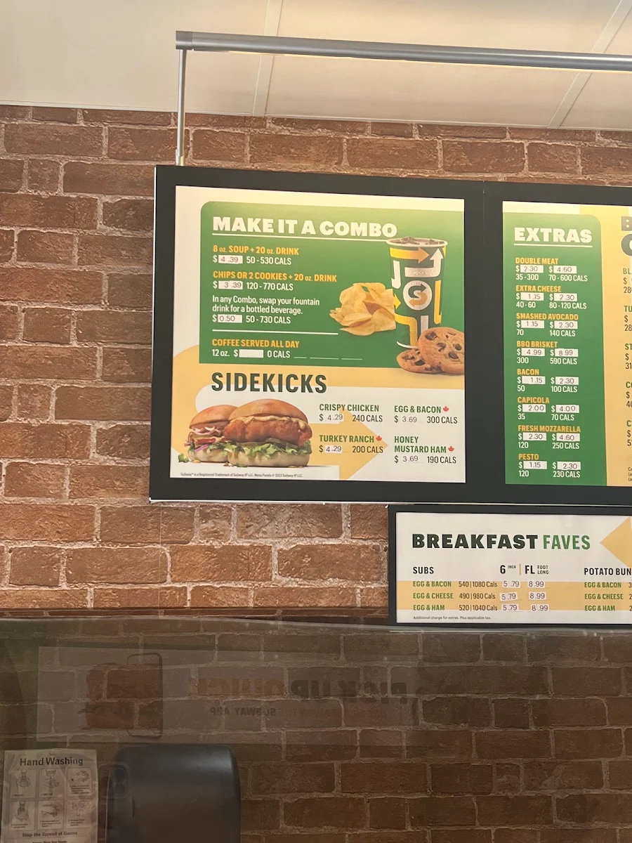 Menu, Subway